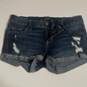 Hollister Women's Distressed Dark Blue Jean Shorts